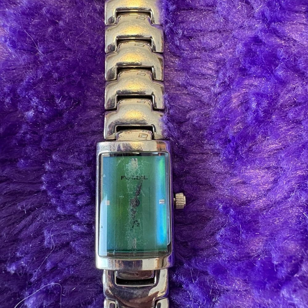 Fossil Silver Rectangular Watch With Blue Face - image 2